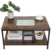 Rustic Wood Coffee Table Rectangular Coffee Table With Storage Shelf Durable 31&quot; - £70.82 GBP