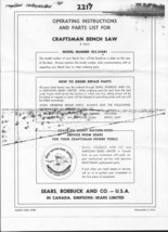 1960 Craftsman 103.21041  8" Tilt-Arbor Bench Saw Instructions - £15.11 GBP