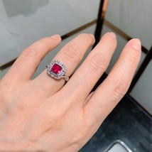 2Ct Asscher Simulated Red Ruby 14k White Gold Plated Engagement Double Halo Ring - £82.82 GBP