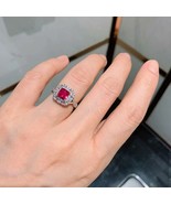 2Ct Asscher Simulated Red Ruby 14k White Gold Plated Engagement Double H... - £81.73 GBP