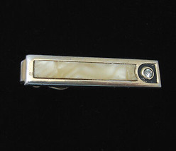 Vintage Tie Clasp SWANK Rhinestone MEN&#39;S Goldtone Cream Colored INSET Solitaire - £16.27 GBP