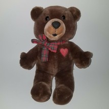 VTG Dakin Brown Teddy Bear Plush Scrubby Bear 1986 Red Heart Plaid Bow F... - £19.47 GBP