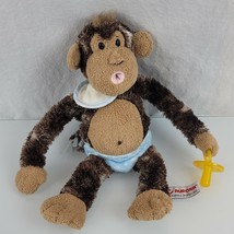 13&quot; Aurora Plush Baby Monkey Stuffed Animal Toy Diaper Bib Blue Pacifier Binki - £44.35 GBP