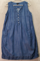 Talbots Tank Dress Womens Size 6 Blue Denim Lyocell Sleeveless Round Neck Button - £22.15 GBP