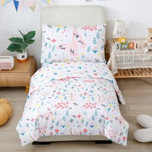 Girls Toddler Bedding Colorful Flower Blossom Comforter Set Cartoon Butterfly Pr - £53.84 GBP