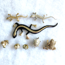 REPTILE &amp; AMPHIBIAN brooch lot - 8 vintage-to-now pins - lizard turtle frog - $28.00