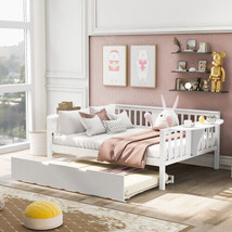 Full size Daybed with Twin size Trundle, Wood Slat Support, White - £351.07 GBP