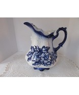 Antique Chamber Wash Basin Pitcher Blue Floral Made in England 11&quot;H Embo... - $69.25