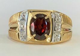 Estate Jewelry Men&#39;s Garnet &amp; Diamond Pinky Ring 14K Yellow Gold Over 2.50Ct - £81.59 GBP