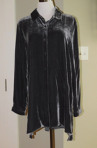 Eileen Fisher Sz XXS Classic Collar Long Shirt Graphite Silk Velvet Tuni... - $74.24