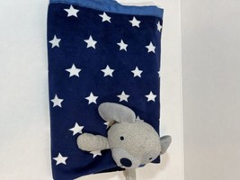 Cloud Island Puppy Dog Stars Dark Blue Plush Satin Trim Baby Blanket Lovey 30&quot;  - £21.94 GBP