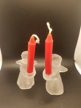 Pair of Vintage Angel Candle Taper Holders Frosted Glass R.O.C. w/ candles - £8.15 GBP