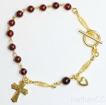 Catholic Rosary Bracelet Garnet and Vermeil Filigree - $148.50
