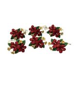 Set 6 Hibiscus Floral Napkin Rings Tropical Red Yellow Table Decor Bermuda - $18.00