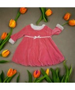 Honey Pot Girl&#39;s Size 12 Months Pink Velor Lined Dress White Trim Christ... - £14.23 GBP
