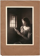 Vintage Portrait of a Young Lady reading a letter 5x7 in. Mounted on craft paper - £5.83 GBP