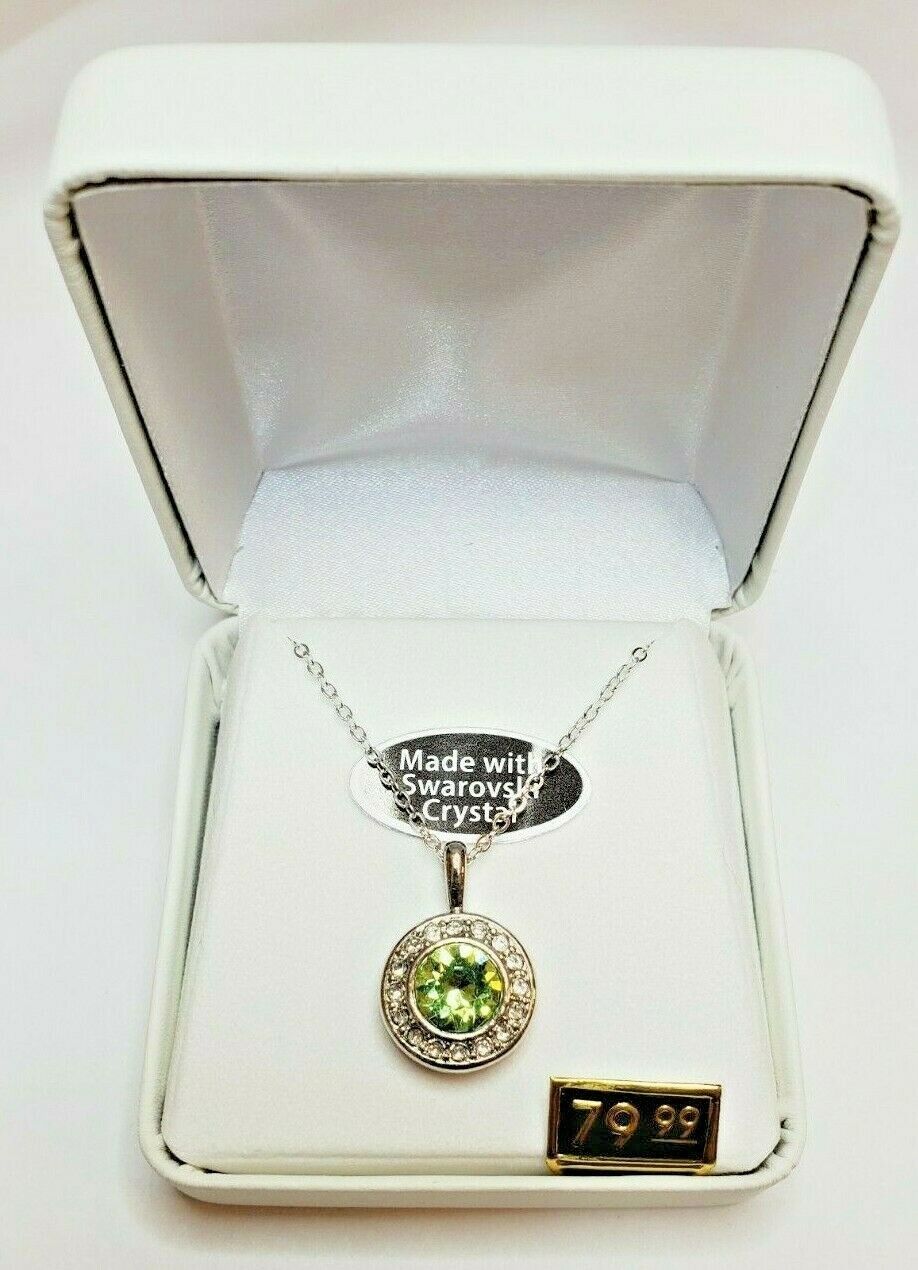 Primary image for Crystals From Swarovski Halo Necklace In Rhodium Overlay August Peridot Green