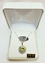 Crystals From Swarovski Halo Necklace In Rhodium Overlay August Peridot ... - $48.95