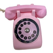 Vintage Toy Plastic Pink Telephone Rotary Dial Bell Collector 4”x2” Gift... - $9.90