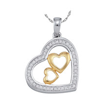 10k Two-tone Gold Round Diamond Triple Nested Heart Fashion Pendant 1/6 Ctw - £206.23 GBP