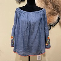 Ivy Jane Chambray off the Shoulder embroidered Top - £25.55 GBP