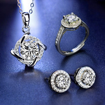 Moissanite Pendant Earrings Ring Set D Color Round 925 Silver Anniversary Female - £115.90 GBP