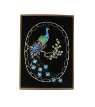 Vintage 70s Mid Century Modern MCM Framed Hanging Peacock Bird Fabric Wa... - $2,398.11 MXN