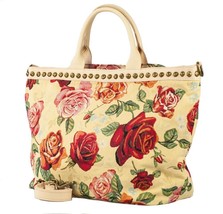 Tapestry Floral Handbag Leather Handles &amp; Shoulder Strap Made In Italy G... - $39.00