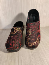 Sanita Vegan Floral Fabric Black Red Clogs Size EU 38 - $39.95