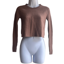 Aritzia Babaton Womens Small Brown Wool Linen Blend Ribbed Knit Cropped Sweater - £28.08 GBP