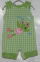Cre8ions Green White Checkered Jumper Swimming Girl Frog 9 Month - $14.99