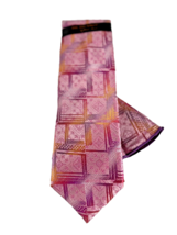 Steven Land Big Knot Men&#39;s Tie &amp; Hanky Pink Fuchsia Gold Plaids 100% Silk 3.25&quot; - £31.96 GBP