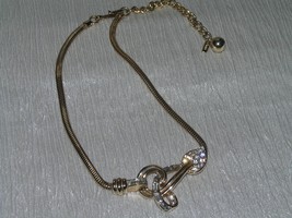 Vintage Tara Signed Goldtone Snake Chain w Clear Rhinestone Swirl Leaf Pendant - £18.16 GBP
