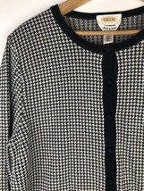 Talbots Cardigan Sweater Medium Petite Houndstooth Print Knit Black &amp; White - £26.73 GBP