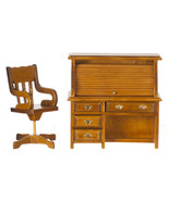 Dollhouse Miniature - WALNUT ROLLTOP DESK AND CHAIR SET - 1:12 scale - £25.95 GBP