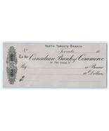 c1870 Canadian Bank of Commerce Check Unused North Toronto Branch - $23.76