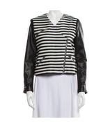 Jenni Kayne SZ 4 Beach Vibes Lamb Leather Jacket Silk Stripe Zip Navy White - £78.76 GBP