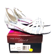 Easy Street Tarrah Wedge Slingback Sandals - Silver Glitter, US 7M - £19.42 GBP