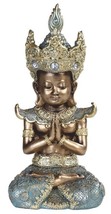 Gold Thai Buddha Headdress Meditating Praying Double Lotus Figurine 10.5&quot; H - £25.69 GBP