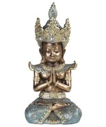 Gold Thai Buddha Headdress Meditating Praying Double Lotus Figurine 10.5&quot; H - $32.67