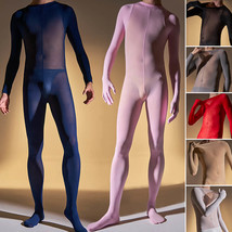Mens Velvet Sheer Jumpsuit High Elastic Full Body Stockings Bodysuit with Gloves - £11.25 GBP+