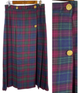 Vintage Plaid Maxi Skirt Pleated Gold Buttons Preppy Academia Schoolgirl... - $89.79