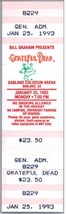 Grateful Dead Mail Away Untorn Ticket Stub January 25 1993 Oakland Calif... - £50.63 GBP