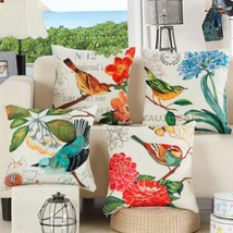 Spring Summer Pillow Covers 18X18, Outdoor Floral Birds Cushion Covers Decorativ - £21.55 GBP