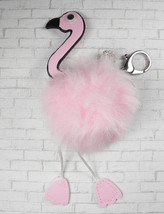 Pom Pom Flamingo Keychain Purse Charm Split Ring Lobster Faux Fur Pink White New - $17.81