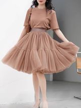 Brown A-line Fluffy Tulle Midi Skirt Outfit Women Custom Plus Size Tulle Skirts image 6