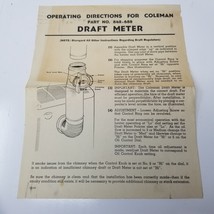 Coleman Draft Meter Operating Directions 1948 Part 848-688 - $15.15