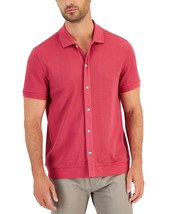 Alfani Men&#39;s Drop Needle Jacquard Button-Front Polo Med Pink Dahlia-Small - $18.99