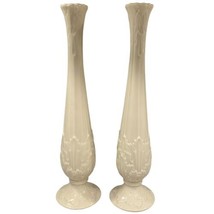 LENOX Set 2 Acanthus Woodland Ivory Leaf Embossed Tall Bud Vase Florenti... - $16.79