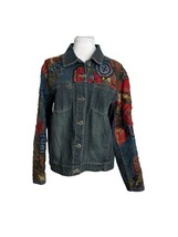 Chicos Denim Embroidered Beaded Jacket Size Medium 1 Embellished Bold Fl... - £29.38 GBP